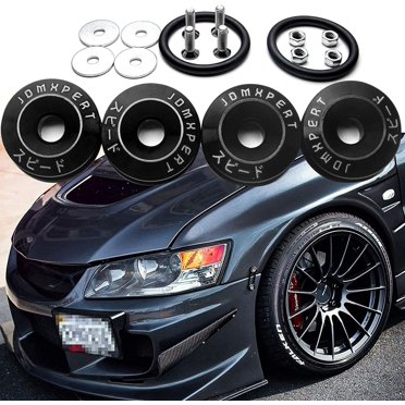 4x Black Aluminum JDM Quick Release Fasteners Kit For Bumper, Trunk, Fender, Hatch