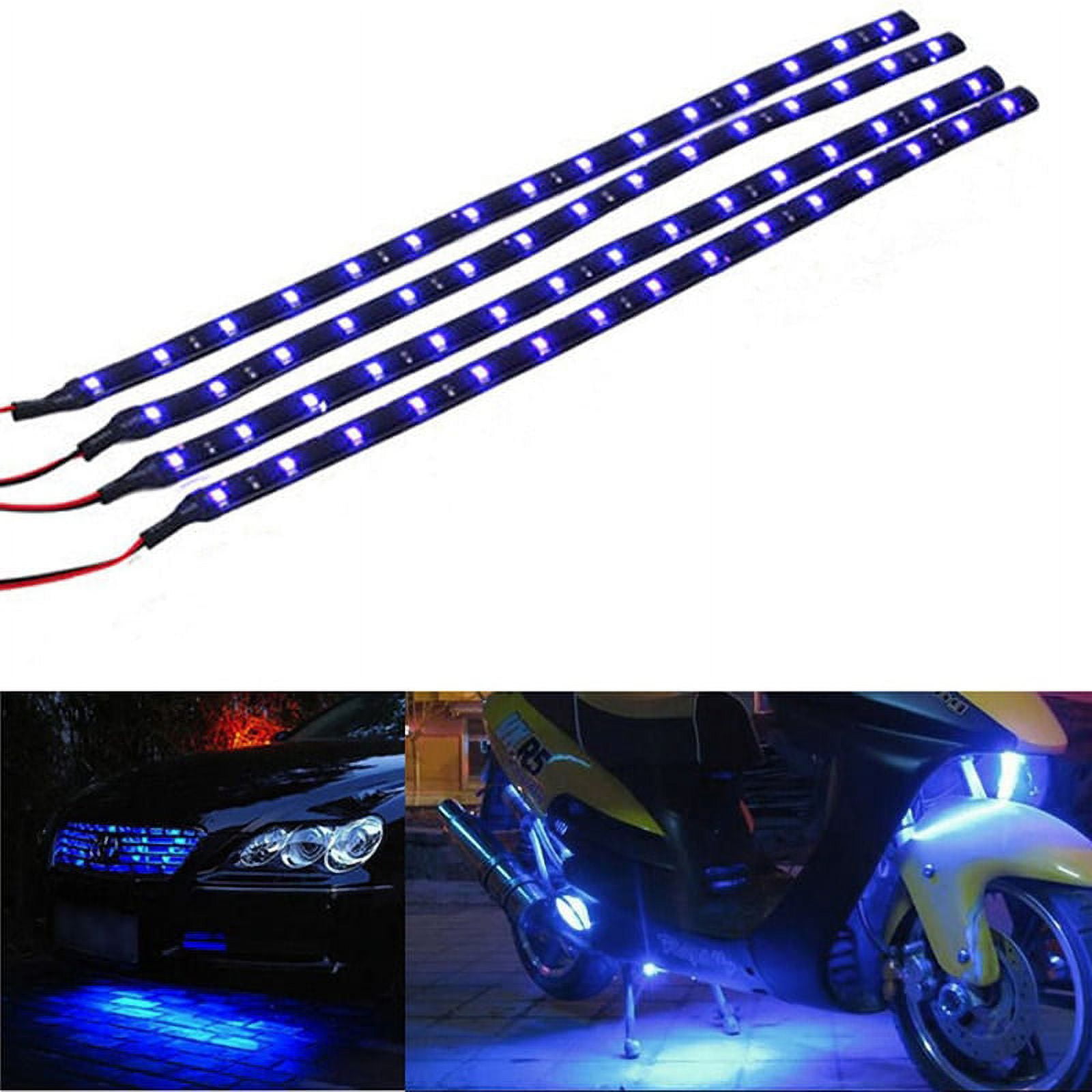 Blue (465-475nm) LED Strip Lights 12V Waterproof for Auto Car Truck Boat  Motorcycle Interior Lighting 12'' 30CM 2835 SMD UL Listed Pack of 4