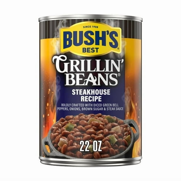 4x-Bush's Steakhouse Recipe Grillin' Beans, Canned Beans in Sweet and Smoky Sauce, 22 oz