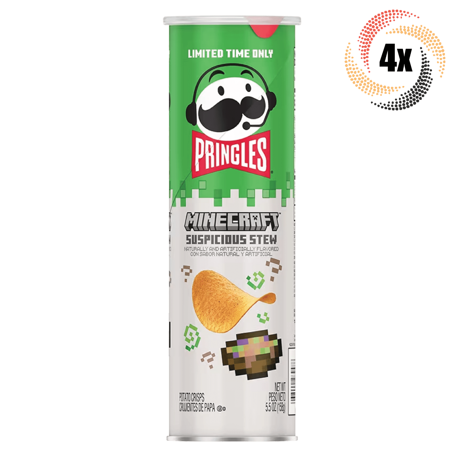 4x Cans Pringles Minecraft Suspicious Stew Limited Edition Potato Crisps | 5.5oz