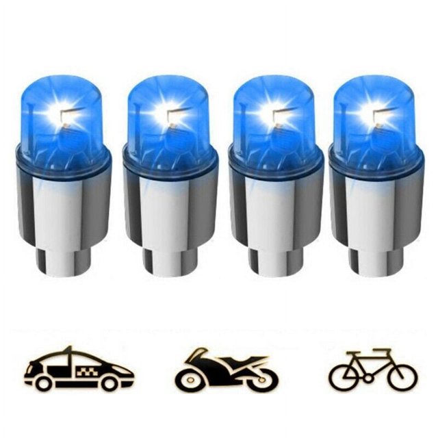 4x Car Auto Wheel Tire Tyre Air Valve Stem Blue LED Light Caps Cover