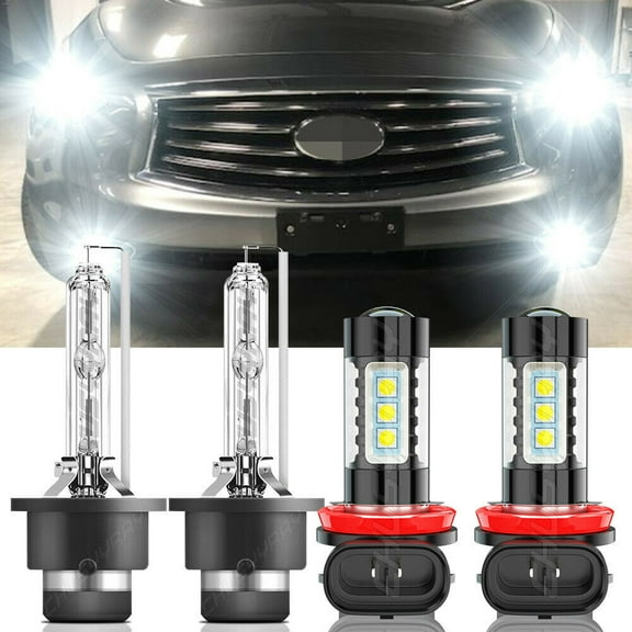 4x D2S+H11/H8/H9 For Infiniti FX35 2006-2010 2011 2012 HID Headlight Led Fog Light Bulbs 6000K