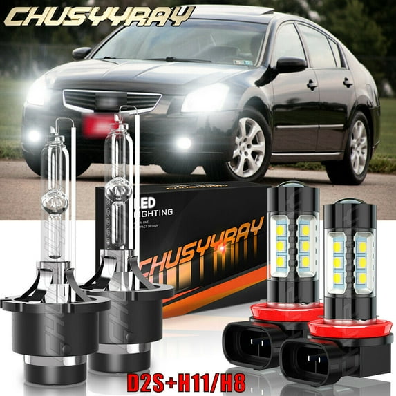 4x D2S+H11/H8/H9 Para for Nissan Maxima 2007-2008 HID LED Bombillas De Faros Delanteros Alto/Bajo + Kit De Luz Antiniebla