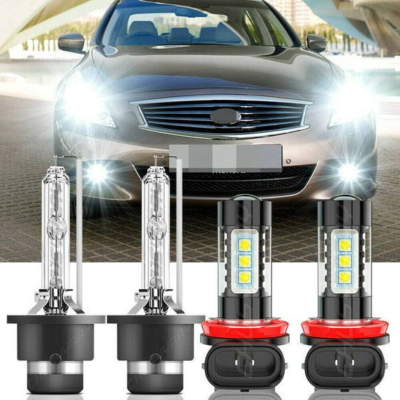 4x D2S + H11/H8/H9 for Infiniti G37 2008-2013 6000K HID Headlight High Low + LED Fog Light Bulbs Kit