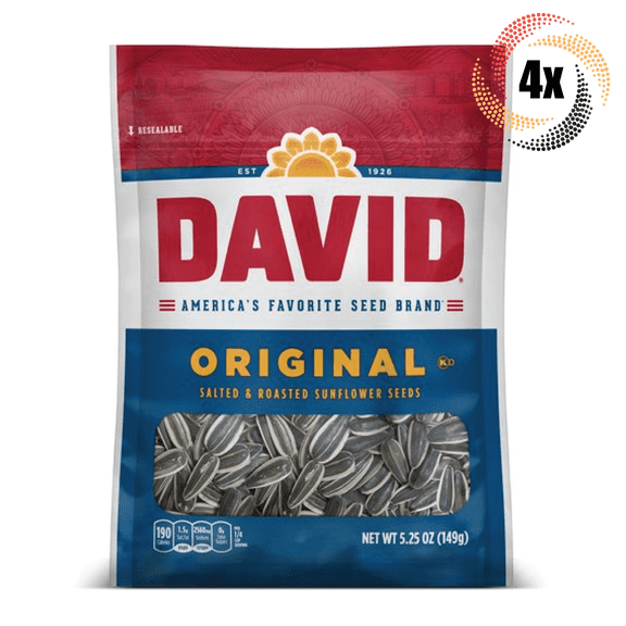 4x David Original Flavor Sunflower Seed Bags 5.25oz Salted & Roasted!