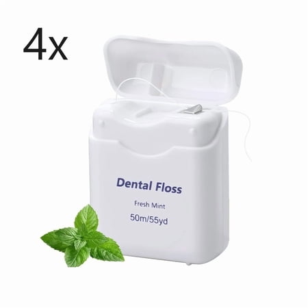4-pack Dental Floss Rolls Spools 50m Long Lasting White Mint Waxed Plastic Case