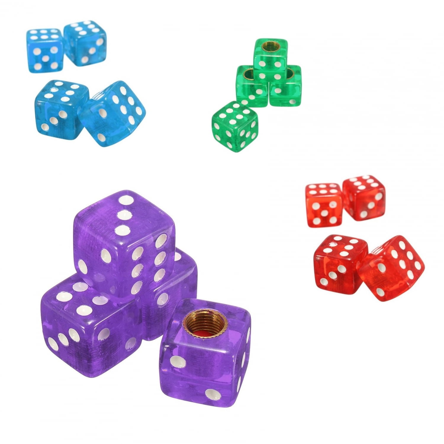 4x Dice Shaped Valve Stem Air Tire Caps Tyre Covers Universal 6Sided Die Clear