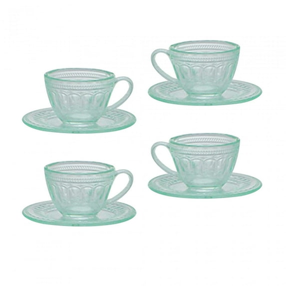 4x Dollhouse Tea Cup Set, Pretend Play Realistic 1:6 Scale, Dollhouse Furniture Mini Tableware Doll House Decoration for Micro, Landscape Decor Green