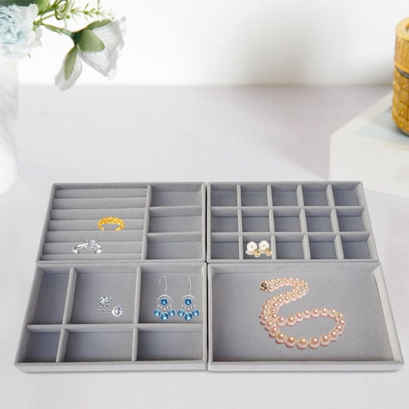 4x Earrings Display Trays Velvet Storage Case Trinkets Container Organizer for Dresser Showcase Bracelets Stores Gadgets