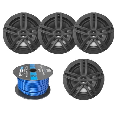 4x Enrock Marine 180W 6.5" Water-Resistant Loudspeakers (Black), Enrock Audio Marine Grade Spool: 50 Foot 16-Gauge Speaker Wire