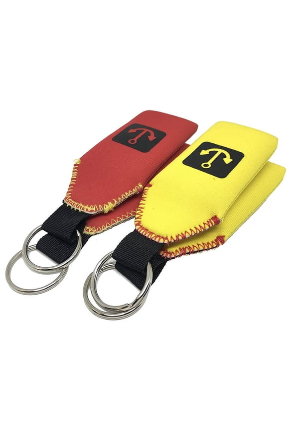 4x Floating Neoprene Keychain Key Chain Floats 2-3 Keys, (2x Red and 2x Yellow)