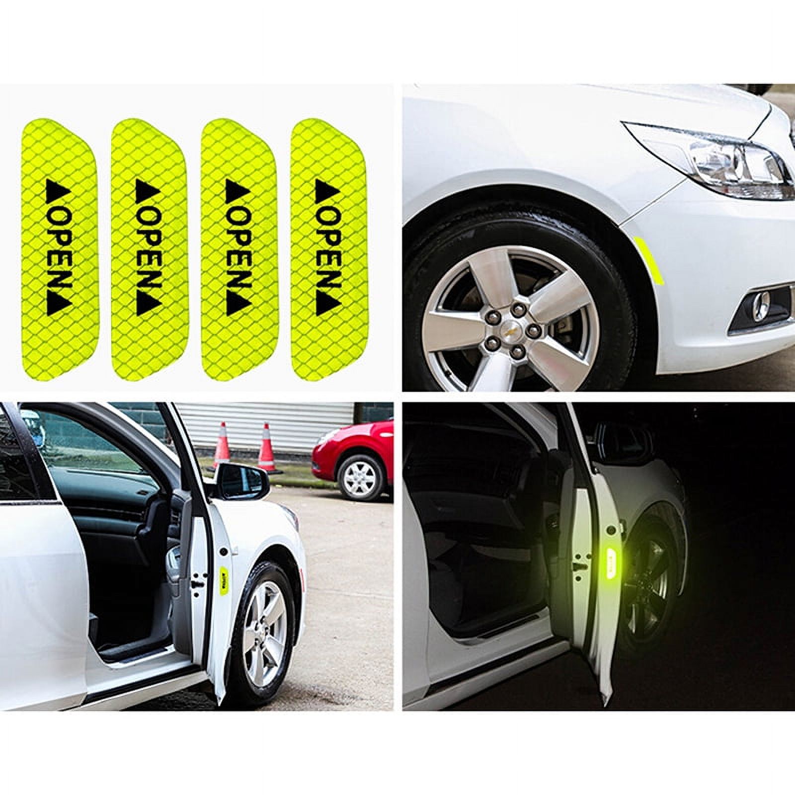 4x Fluorescent green car door open sticker reflective tape safety