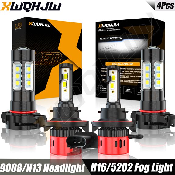 4x For Dodge Nitro 2010 Combo H13/9008 LED Headlight 5202/H16 Fog Light Bulbs Kit 6000K