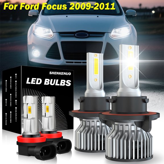 4x For Ford Focus 2009-2011 LED Headlight Bulbs 9008 Hi/Lo Beam H11/H8/H9 Fog Light 6000K 500% Brighter than Halogen 6000k 4pcs