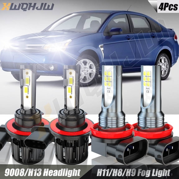 4x For Ford Focus 2010-2011 White 9008/H13 LED Headlights Hi/Lo Beam H11/H8/H9 Fog Light Combo