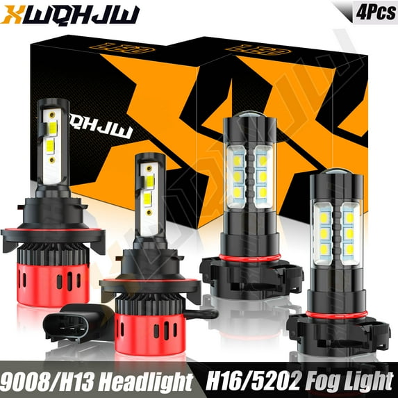 4x For Jeep Wrangler 2016-2020 Combo H13 9008 LED Headlight H16 Fog Light Bulbs Kit 6000K