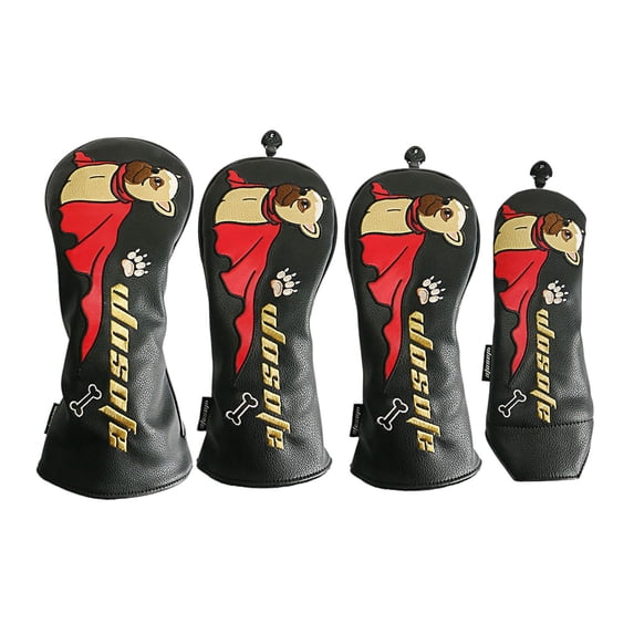 4x Golf Club Head Covers Golf Wood Headcover Protector Head Covers Guard Fashion with Number Tag for Golfer Gift Unisex Accessories Dog Black
