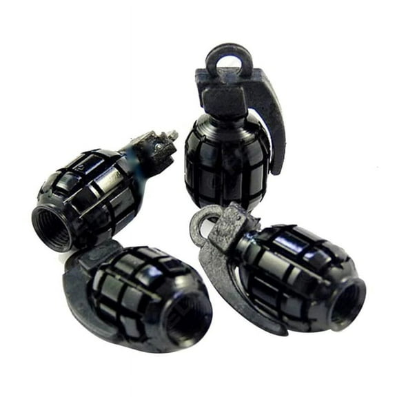 4x Grenade Shape Car Tire Valve Stem Cap Covers Screw Air Metal Aluminum Black