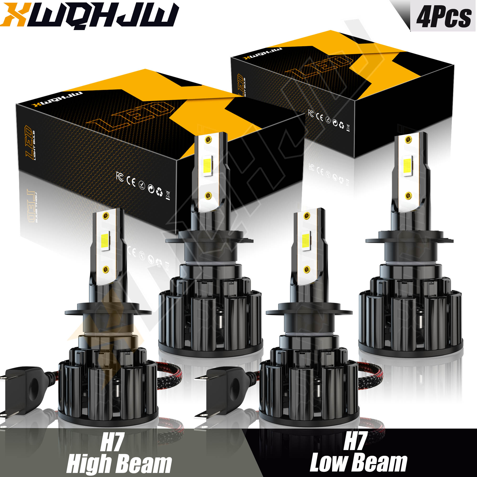4x H7 LED Headlight Bulb 6000K Super Bright H7 Headlight Hi/Lo Beam