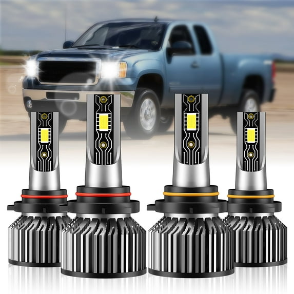 4x High Low Beam For Chevy Suburban 1993-2005-9005 9006 LED Headlight Bulbs Kit 600% 6000K Brighter White LED 9005/HB3 9006/HB4 Bulbs