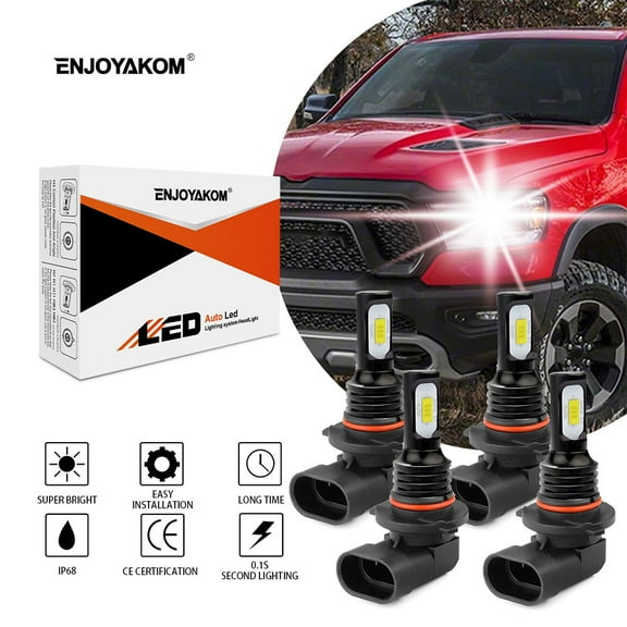 4x High Low Beam For GMC Sierra 1500 2003 2004 Base/SL/SLE/SLT/WT LED Headlight Bulbs Kit Replacement 6000K White