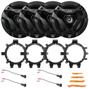 4x JVC CS-DF620 drvn DF Series 6.5" 300 Watts Max Power 2-Way Coaxial Speakers, 4x Speaker Wire Harness, 5.25" or 6.5" Speaker Mounting Bracket Adaptor, Pry Tool Set Fits 1995-2009 GM Vehicles