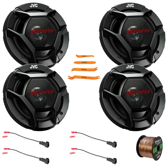 4x JVC CS-DR621 drvn DR Series 6.5" 300 Watts Max Power 2-Way Coaxial Speakers, 50 Feet 16 Gauge Speaker Wire, Pry Tool Set, 4x Speaker Wire Harness (fits select 1988-up GM Vehicles)