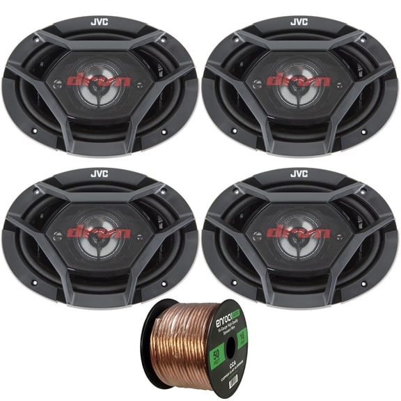 4x JVC drvn DR Series 6x9" 550-Watt Max Power Car Audio 4-Way Coaxial Vehicle Automotive Speakers Bundle Combo with 50 Ft 16 Gauge Audio Speaker Wiring