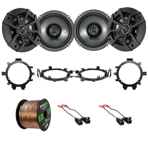 4x Kicker 43CSC654 600W 6.5" 2-Way Black Speakers, 4x Metra Speaker Wire Harness, 4x Speaker Mounting Brackets Adaptors, 16-Gauge 50 Foot Wire (Select 1995-2009 Vehicles)