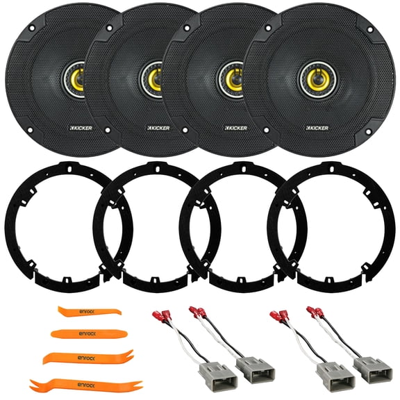 4x Kicker CSC65 CS Series 6.5" 300W Max 4 Ohm 2-Way Coaxial Car Audio Speakers, 4x 6" to 6.75" Speaker Plate Adapters, 2x Speaker Connector, Removal Pry Tool (Fits Honda and Acura Vehicles 1991-up)