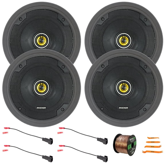 4x Kicker CSC65 CS Series 6.5" 300W Max Power 4 Ohm 2-Way Coaxial Car Audio Speakers, 2x Speaker Harness Adapter, 4x Adjustable Speaker Baffle, Speaker Wire, Pry Tool Set (Fits 1998-Up Ford Vehicles)