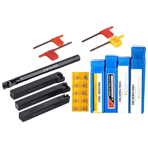 4x Lathe Boring 10Pcs Carbide Inserts Accessories + 4Pcs Wrench Carbide Turning Tools S12M-Sclcr09 Sclcr1212H09