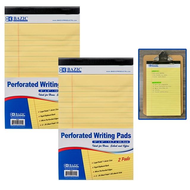 4x Legal Note Pads Perforated Ruled Writing 5" x 8" Canary Yellow 50 Sheets Each