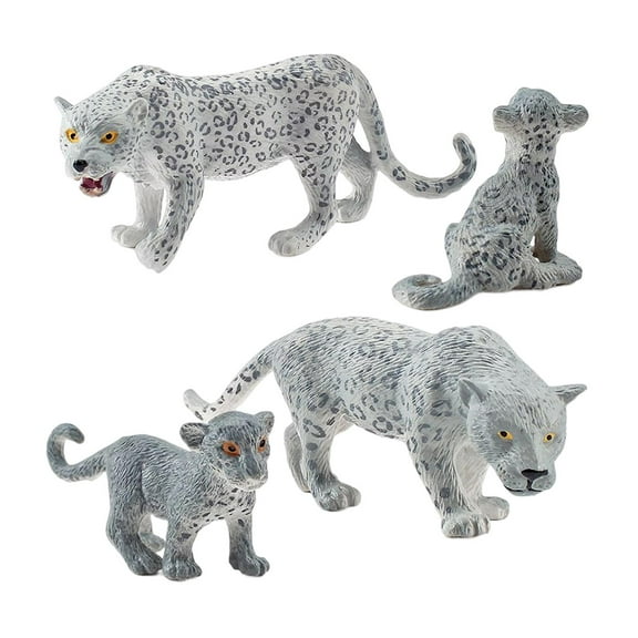 4x Leopards Figurines Animal Model Mini Snow Leopard Figures