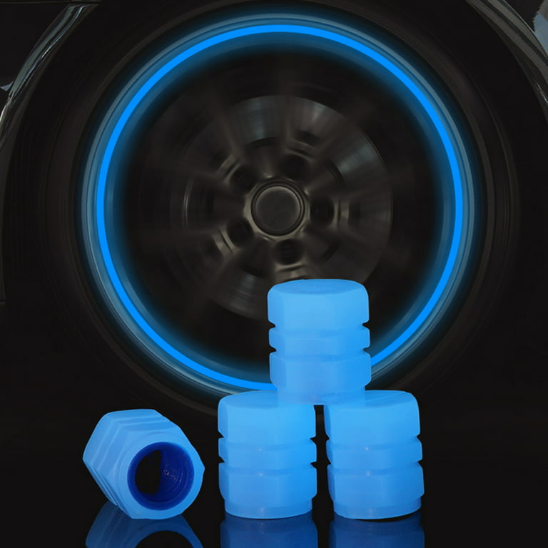 4x Luminous Tire Valve Cap Stem Lights Glow in the Dark Ring Glowing Screw  Cover