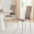 thumbnail image 1 of 4x Milan Cappuccino Beige Chrome Hatched Faux Leather Dining Chairs, 1 of 6