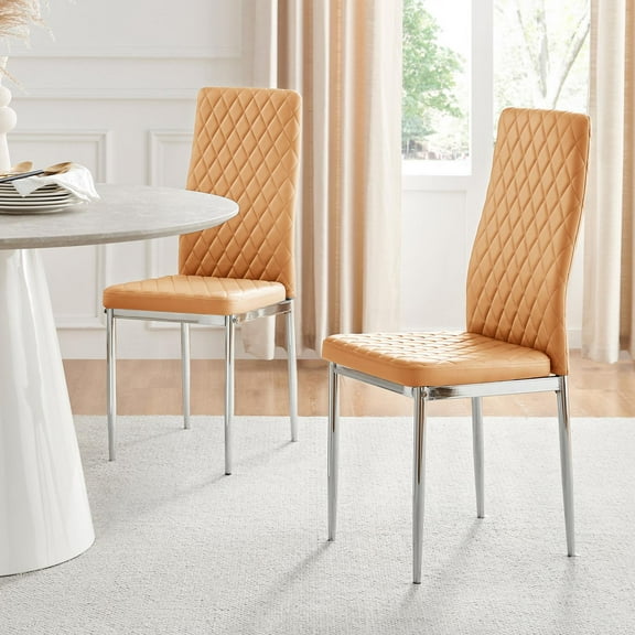 4x Milan Mustard Yellow Chrome Hatched Faux Leather Dining Chairs