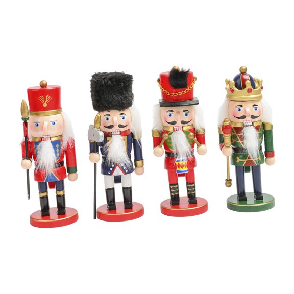 4x Nutcracker Ornaments, Christmas Decoration Doll, Photo Props Statue, Desktop Crafts Painted Home Decor Decorative Small Nutcracker Figures