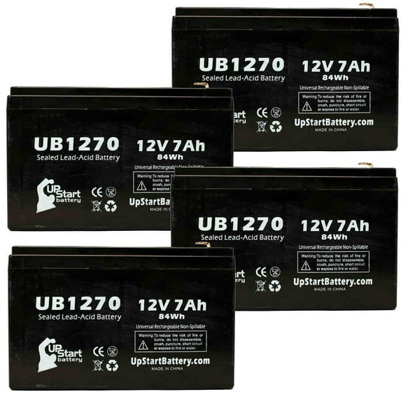 4x Pack - Compatible APC SMARTUPS 600R Battery - Replacement UB1270 Universal Sealed Lead Acid Battery (12V, 7Ah, 7000mAh, F1 Terminal, AGM, SLA) - Includes 8 F1 to F2 Terminal Adapters