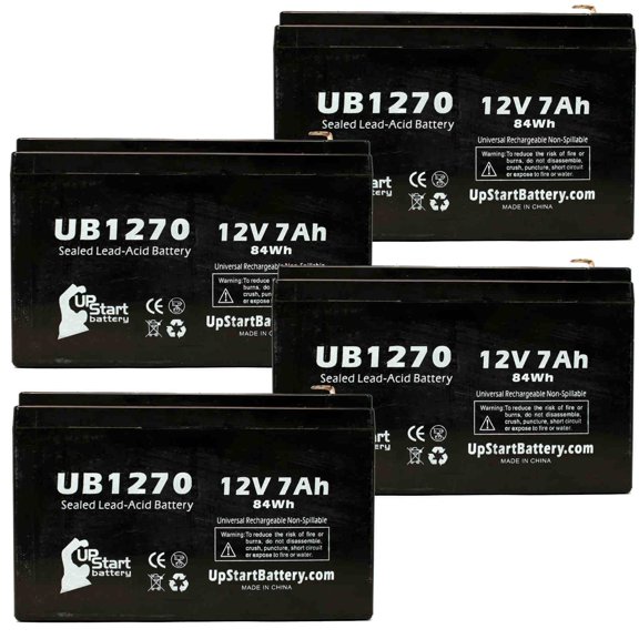 4x Pack - Compatible CYBERPOWER OR2200PFCRT2U Battery - Replacement UB1270 Universal Sealed Lead Acid Battery (12V, 7Ah, 7000mAh, F1 Terminal, AGM, SLA) - Includes 8 F1 to F2 Terminal Adapters