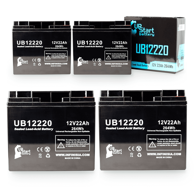 4x Pack - Compatible Direct Transport Products TRACER FOLDABLE TRAVEL SCOOTER Battery - Replacement UB12220 Universal Sealed Lead Acid Battery (12V, 22Ah, 22000mAh, T4 Terminal, AGM, SLA)
