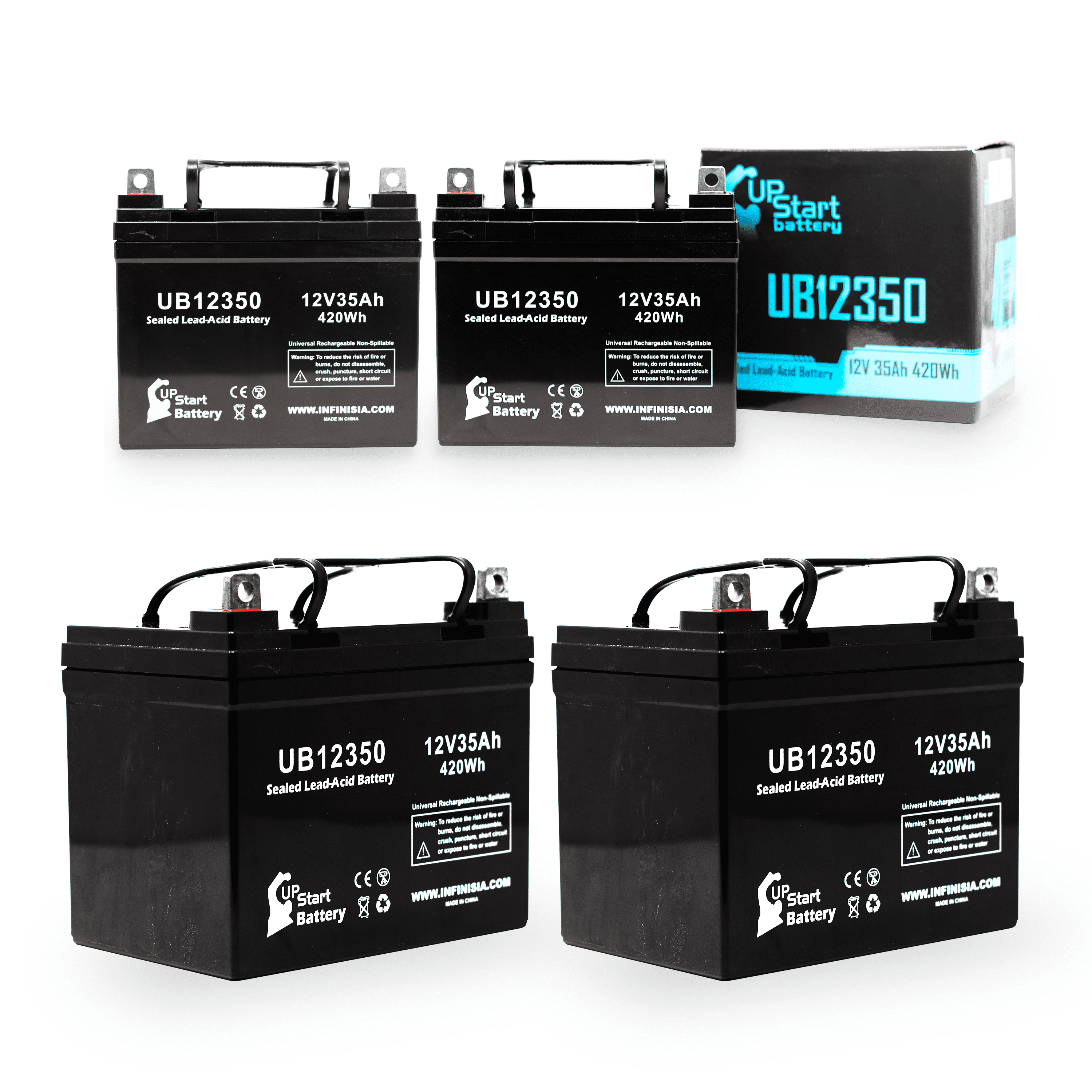 4x Pack - Compatible Ford 70 Battery - Replacement UB12350 Universal Sealed Lead Acid Battery (12V, 35Ah, 35000mAh, L1 Terminal, AGM, SLA)