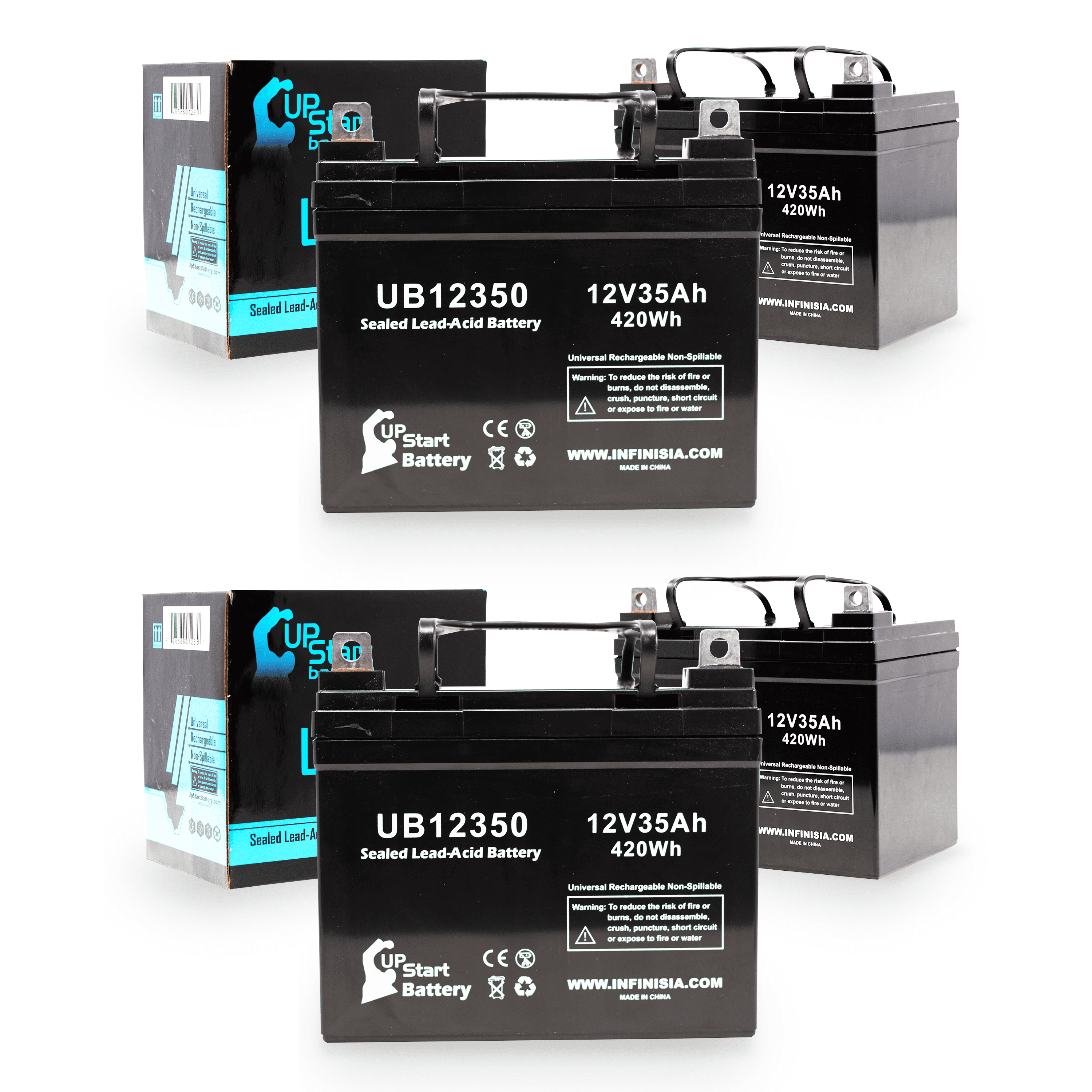 4x Pack - Compatible Ford 75 Battery - Replacement UB12350 Universal Sealed Lead Acid Battery (12V, 35Ah, 35000mAh, L1 Terminal, AGM, SLA)