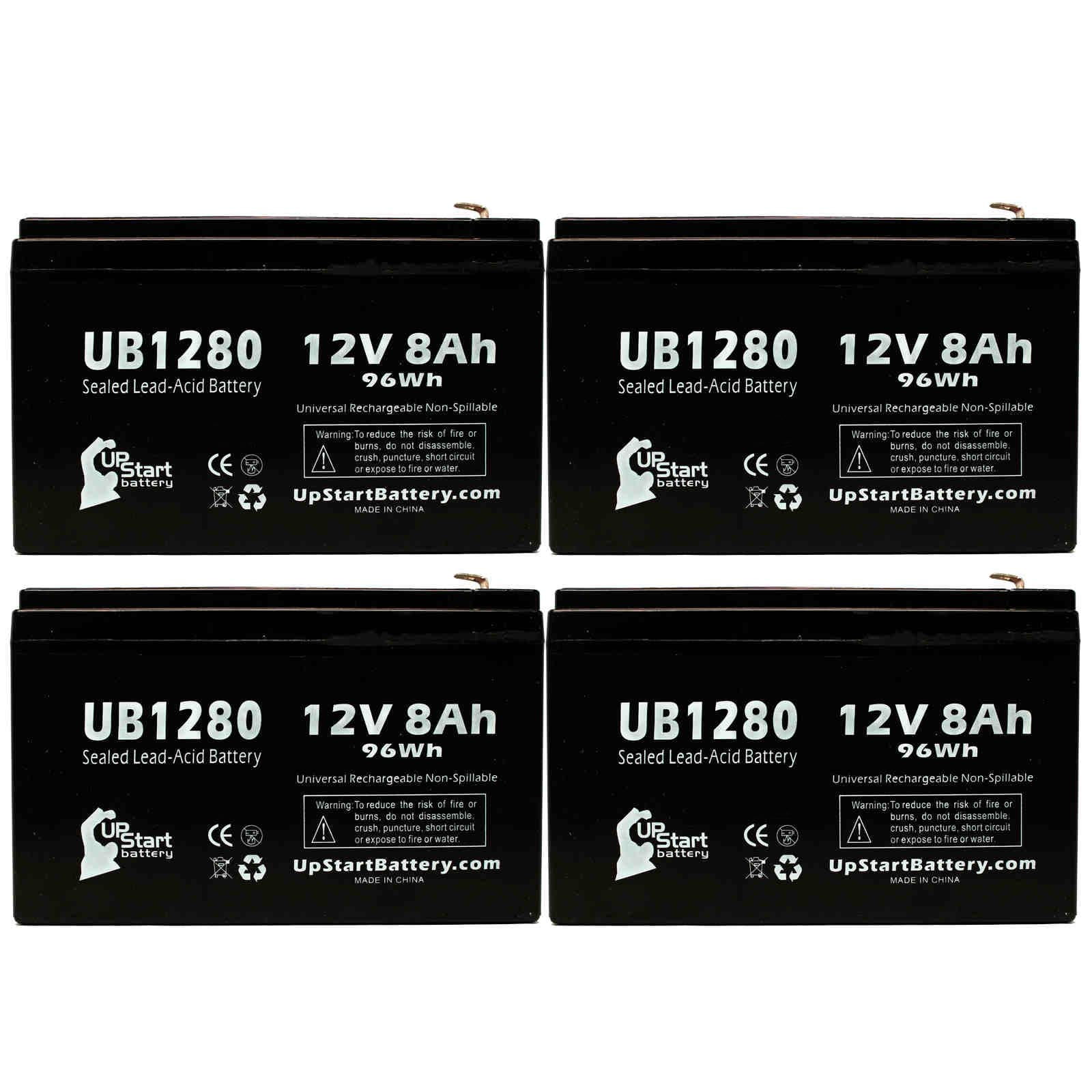 4x Pack - Compatible Lintronics LCR12V6.5P Battery - Replacement UB1280 Universal Sealed Lead Acid Battery (12V, 8Ah, 8000mAh, F1 Terminal, AGM, SLA) - Includes 8 F1 to F2 Terminal Adapters