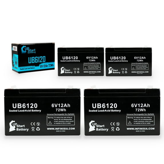 4x Pack - EAGLE PITCHER CF-6V12 Battery Replacement - UB6120 Universal Sealed Lead Acid Battery (6V, 12Ah, 12000mAh, F1 Terminal, AGM, SLA) - Includes 8 F1 to F2 Terminal Adapters