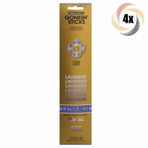 4x Packs Gonesh Extra Rich Incense Sticks Lavender Scent | 20 Sticks Each