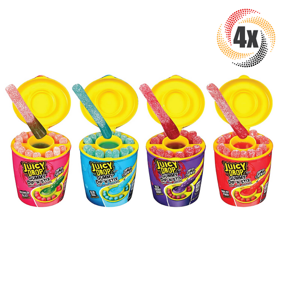 4x Packs New Juicy Drop Gummy Dip 'N Stix Chewy Sticks & Sour Gel Candy 3.4oz