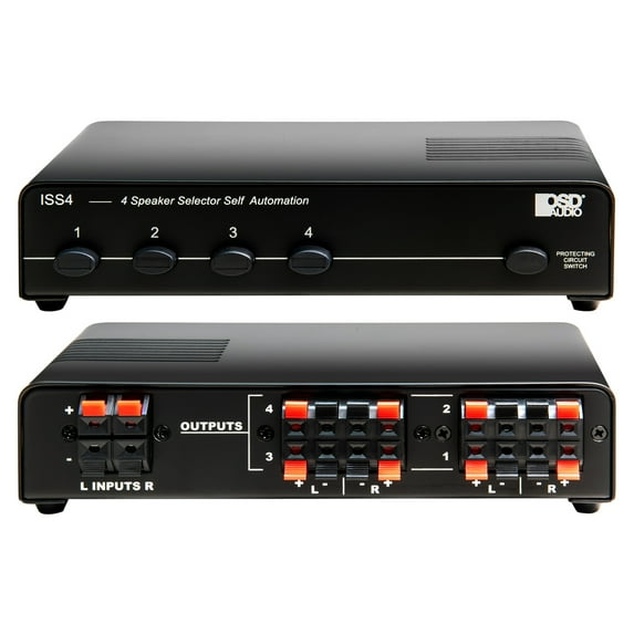 4x Pair High Power Speaker Selector with Impedance Protection and Easy Input/Output Connectors ISS4