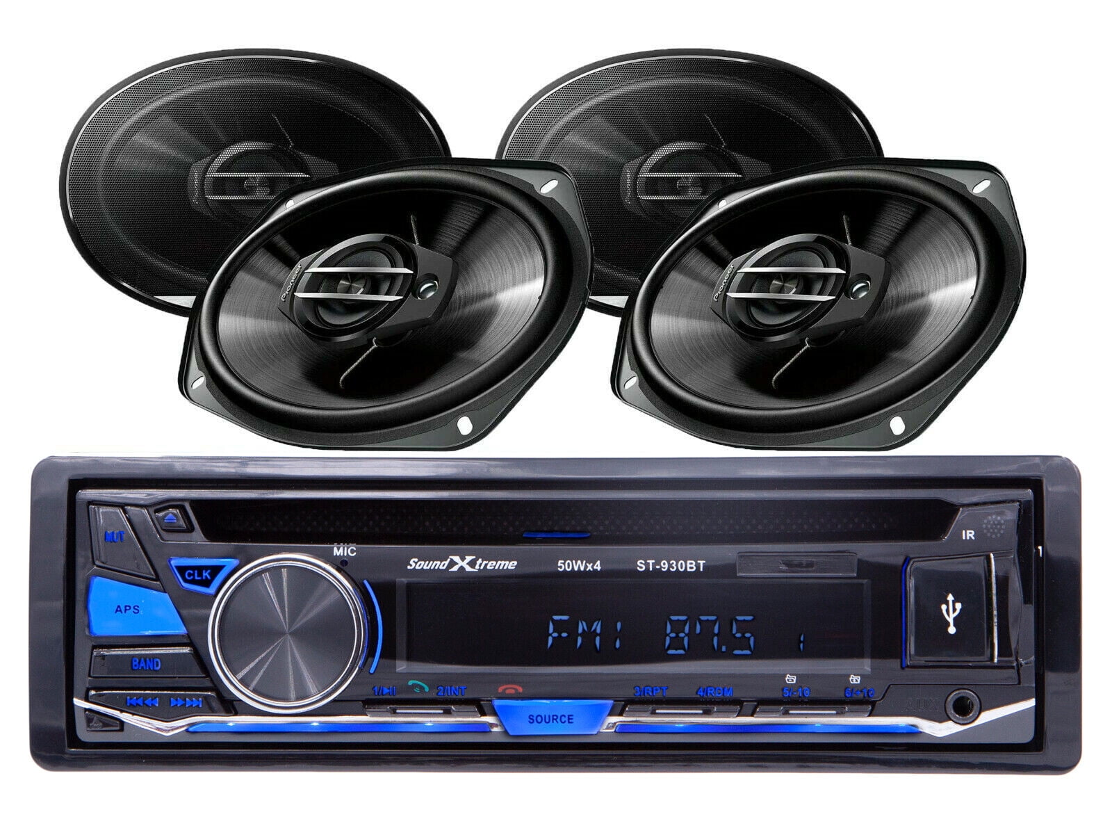 4x Pioneer 400W 6x9 Speakers SoundXtreme + Bluetooth CD AM FM USB SD Car Stereo Bundle