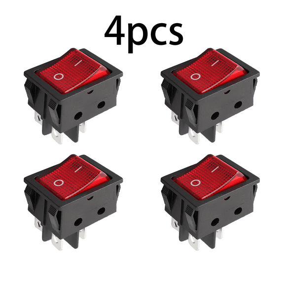 4x Power Heat Press Rocker Power Switch 30A 250V 4 Pin 2 Position ON/Off Rocker Toggle Switch Red Button with Light (4PCS)